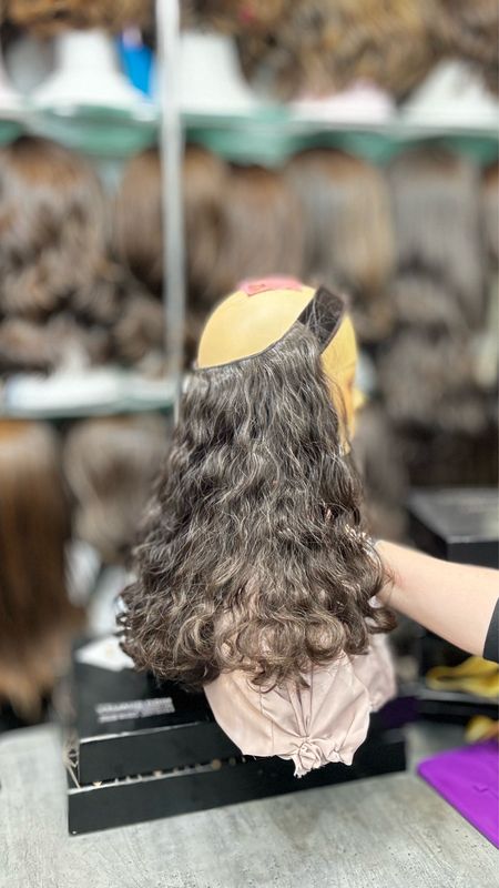 תוספת שיער פאת כובע עם שיער מתולתל טבעי ארוכה חדשה, סרט בנדמה #3355