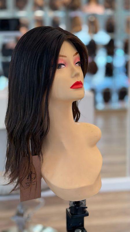 פאה  טבעית קאסטם ,סקין ,מחודשת ,צבע חום כהה,בלי פוני,אורך יחיד#3520 