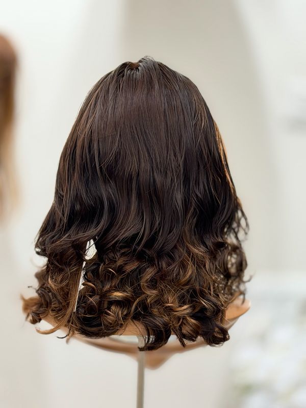 פאה טבעית קאסטם עבודת יד ייבוש טבעי ,שיער מתולתל 3646#