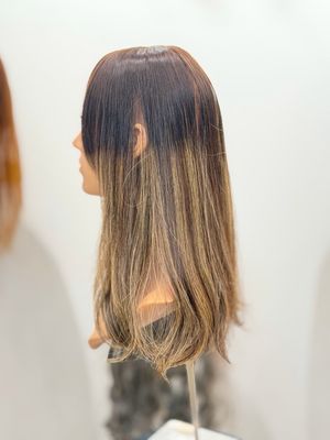 טופר שיער טבעי פרימיום עם קליפסים סקין טבעי + פוני ארוך | חום 5 עם גוונים | אורך 42 ס״מ  #130R