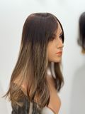 טופר שיער טבעי פרימיום עם קליפסים סקין טבעי + פוני ארוך | חום 5 עם גוונים | אורך 42 ס״מ #130R