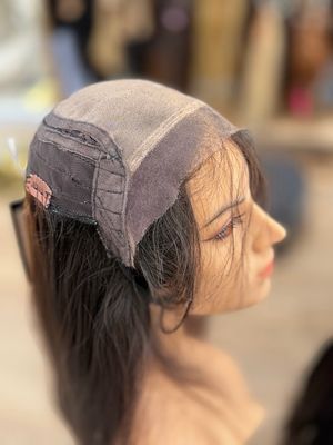 טופר יחידת שיער מונו טופ לייס עמוק עם אוזניות- פתרונות שיער דליל,מחודש ,שיער טבעי,ארוך,חלק,צבע כהה,עם גומייה וקליפסים #3715R#