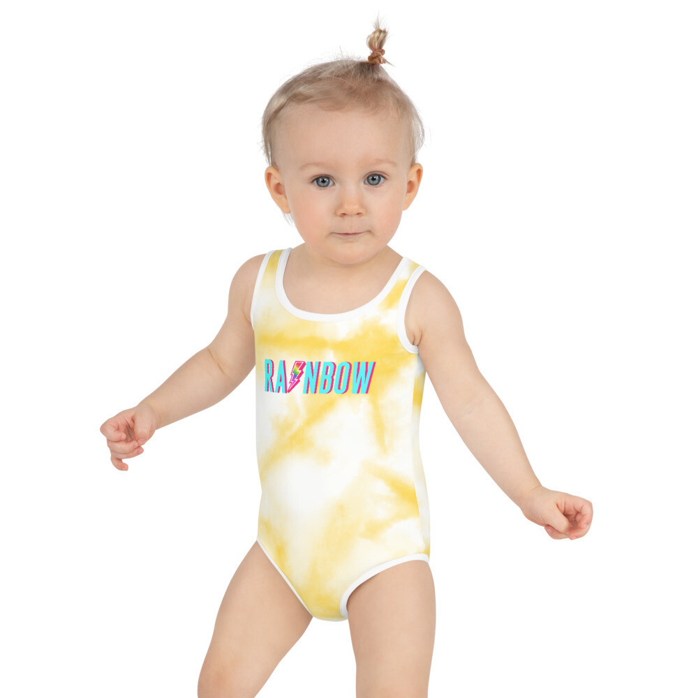 The Yellow Tie Dye Rainbow Kids Swimsuit, Size: 2T