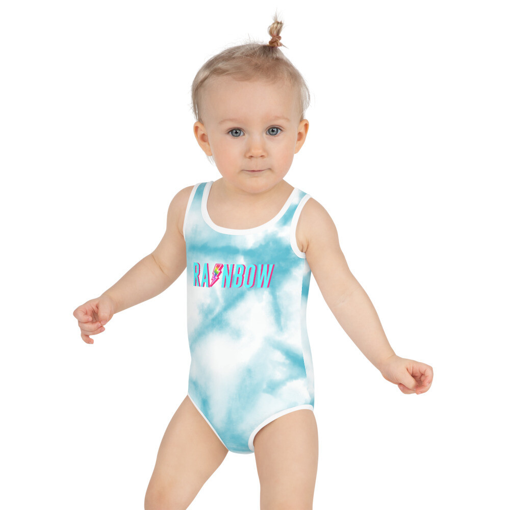 The Blue Tie Dye Rainbow Kids Swimsuit, Size: 2T