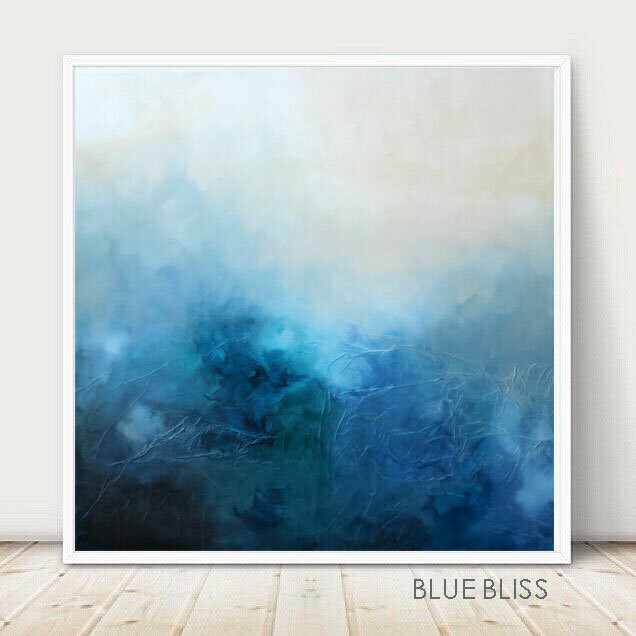 Blue White Abstract Canvas Giclee Art Print | Stretched Canvas Modern Wall Art | Free Shipping