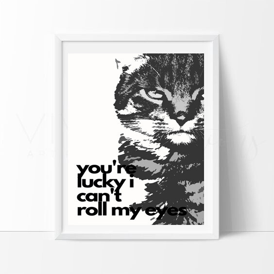 Cat Wall Art Graphic Printable PRINT - Roll My Eyes