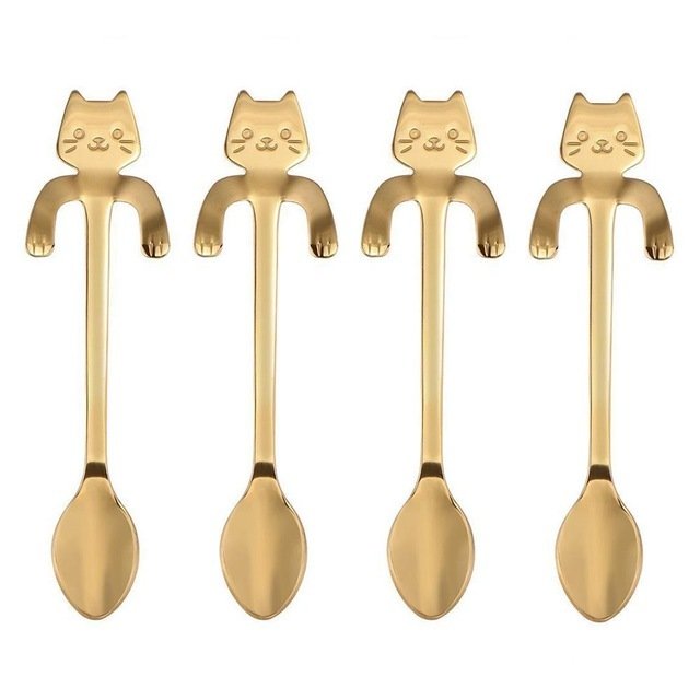 4 piece Cute Cat Gold Stainless Steel Teaspoons
