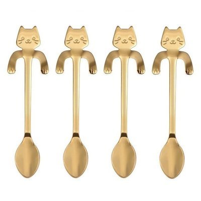 4 piece Cute Cat Gold Stainless Steel Teaspoons