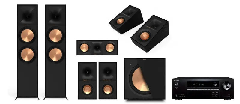 Klipsch R-800F Atmos hjemmekino – komplett system med Onkyo TX-NR5100 Klipsch R-800F Atmos hjemmekino – komplett system med Onkyo TX-NR5100