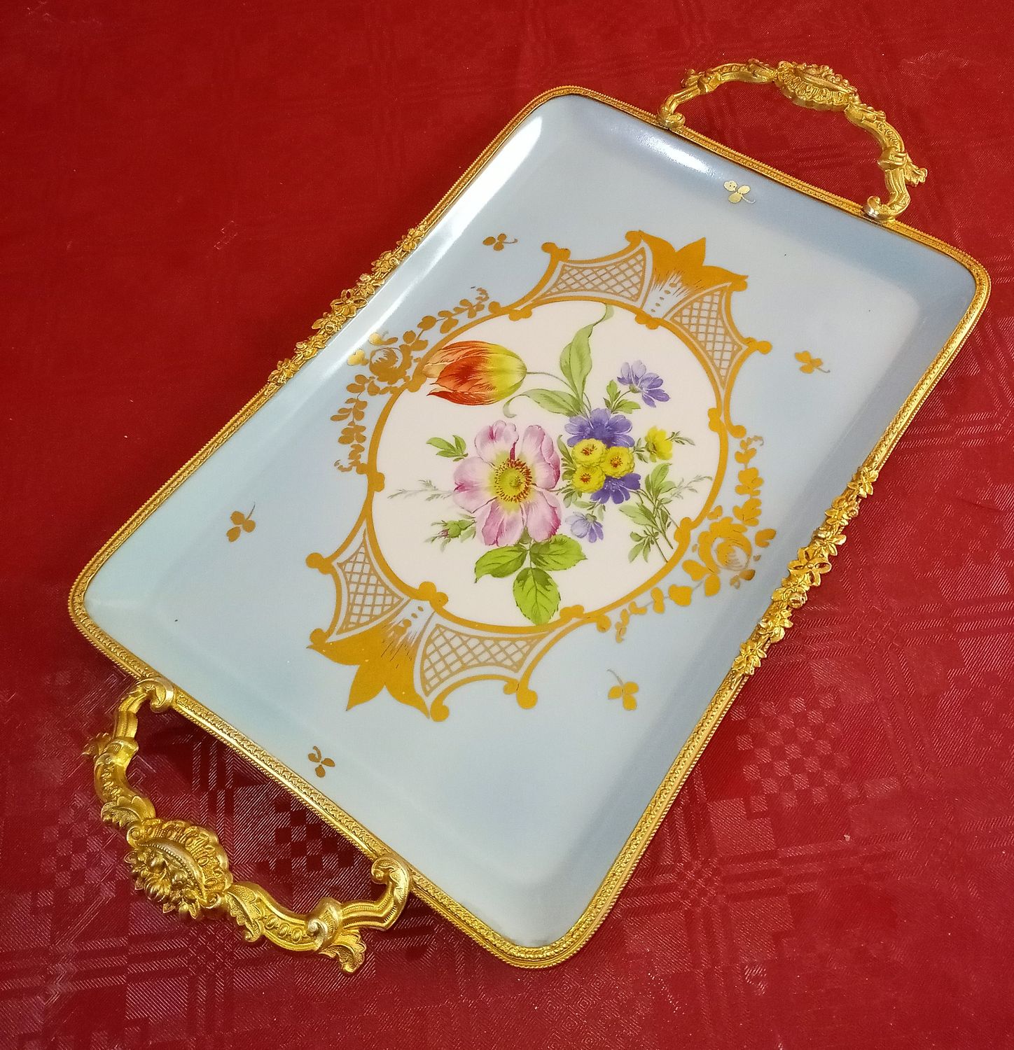 Elegant Porcelain Tray with Gold-Tone Handles - Baroque Style
