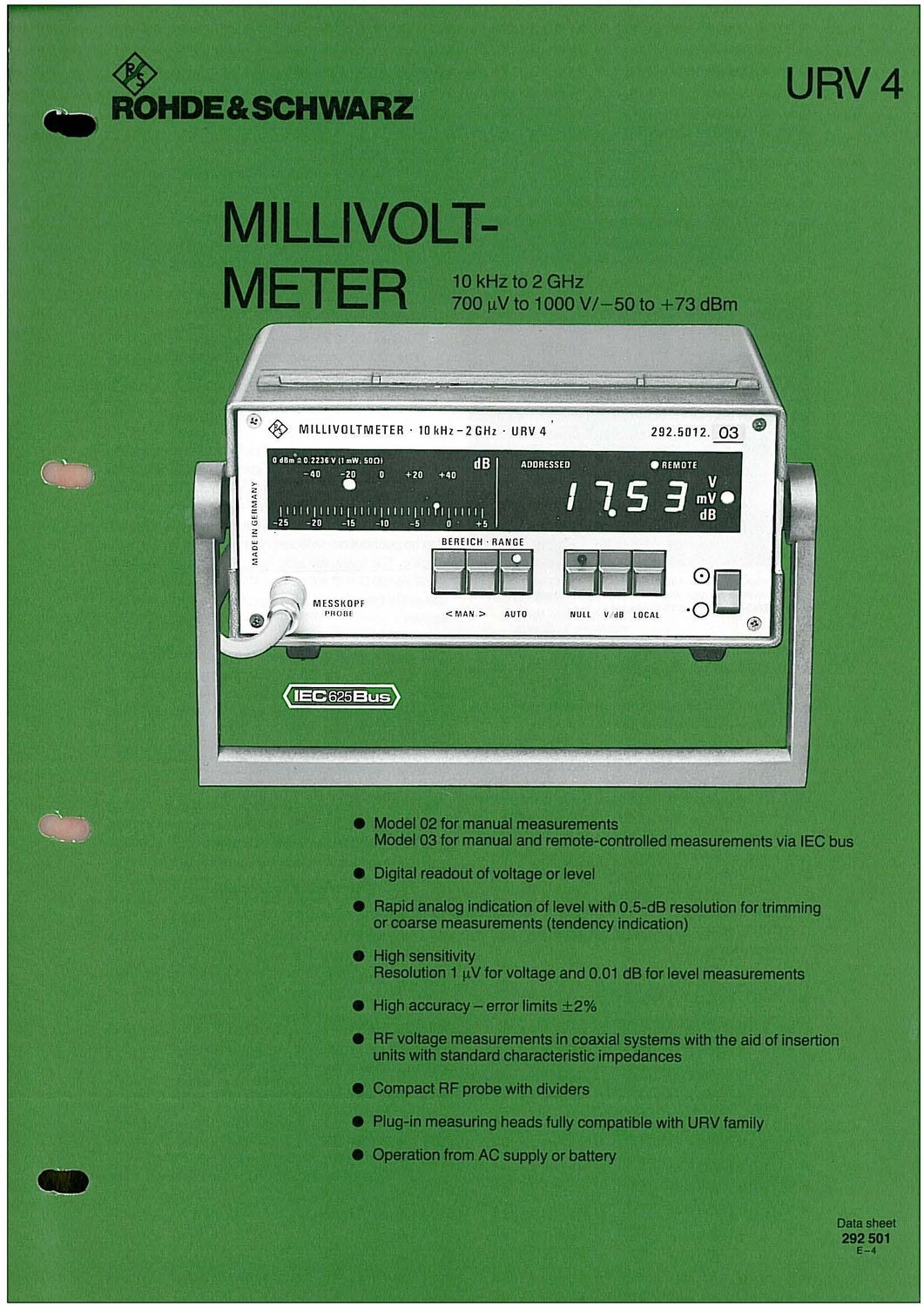 ROHDE &amp; SCHWARZ MILLIVOLTMETER URV.4 MANUAL SERVICE PDF DIGITAL FILE RARE Vintage