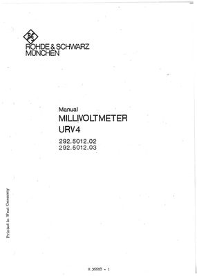 ROHDE &amp; SCHWARZ MILLIVOLTMETER URV.4 MANUAL SERVICE PDF DIGITAL FILE RARE Vintage