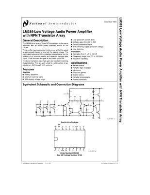 LM389 Low Voltage Audio Power Amplifier with NPN Transistor Array DIL18 NOS