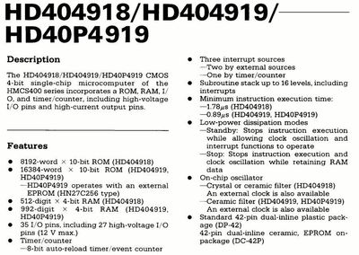 HD404919 - CMOS 4-bit single-chip microcomputer - DIP42 - Rare Vintage