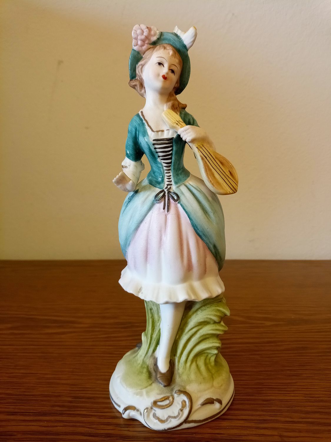 Capodimonte Porcelain Figurine — Rococo Lady with Mandolin — Crown N Mark, Italy, Mid-20th Century