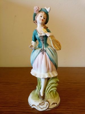 Capodimonte Porcelain Figurine — Rococo Lady with Mandolin — Crown N Mark, Italy, Mid-20th Century