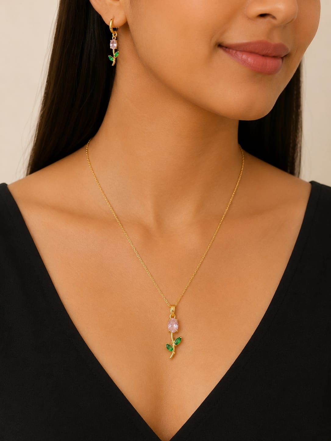 TULIP pendant set with drop hoop earrings