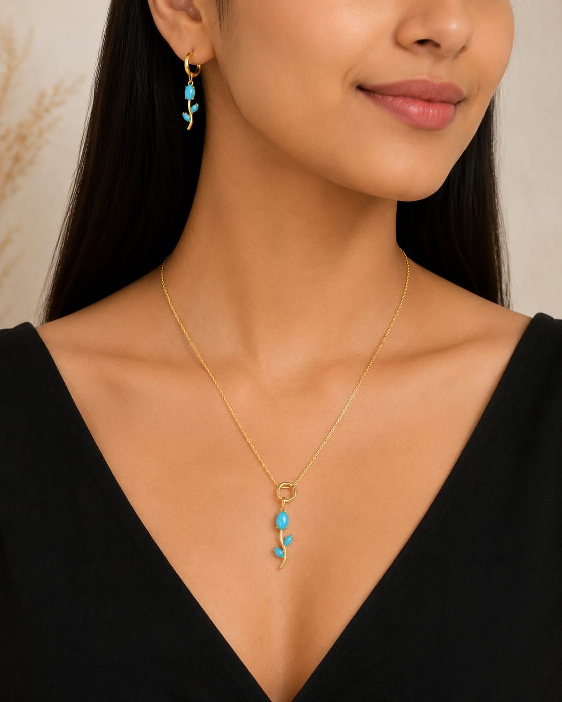 Turquoise Tulip pendant set with earrings