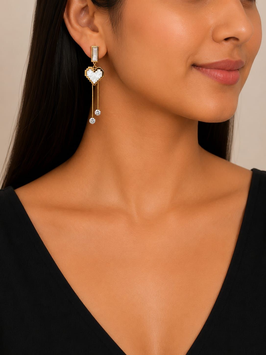 Pixelated Heart Drop Earrings