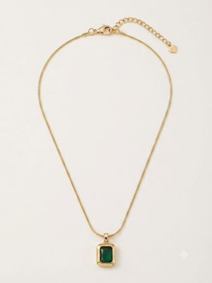 Green Rectangular Stone studded pendant chain