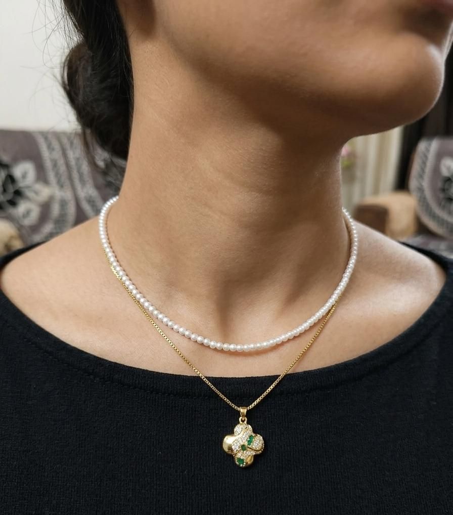 Korean Golden clover Layer necklace