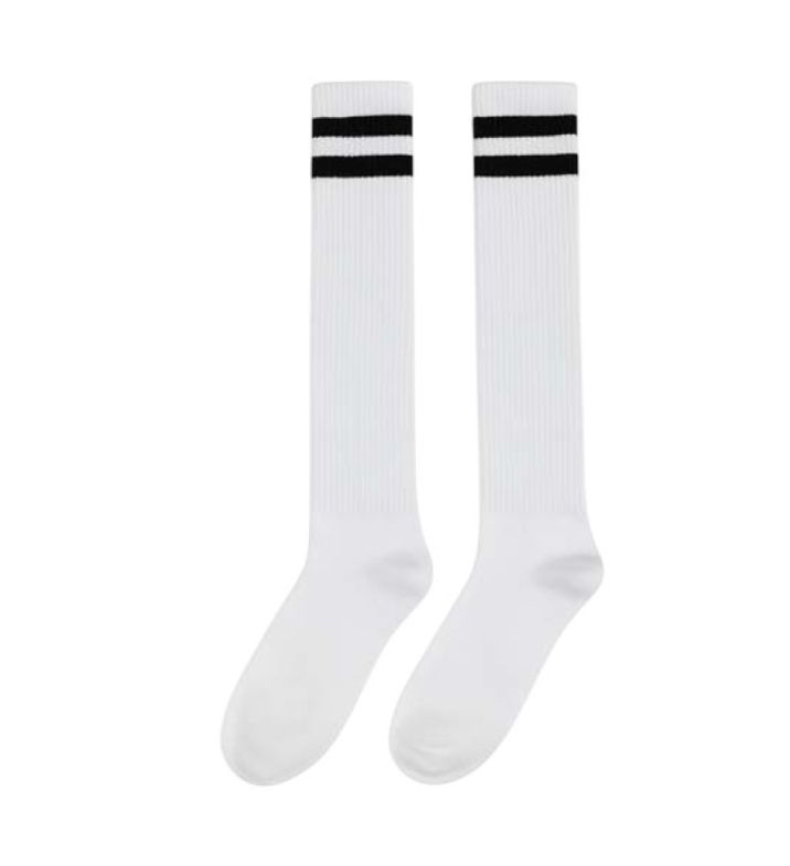 White Knee High Striped Socks
