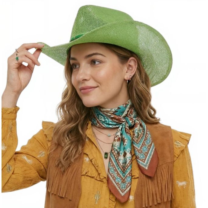 Green Burlap Cowboy Hat