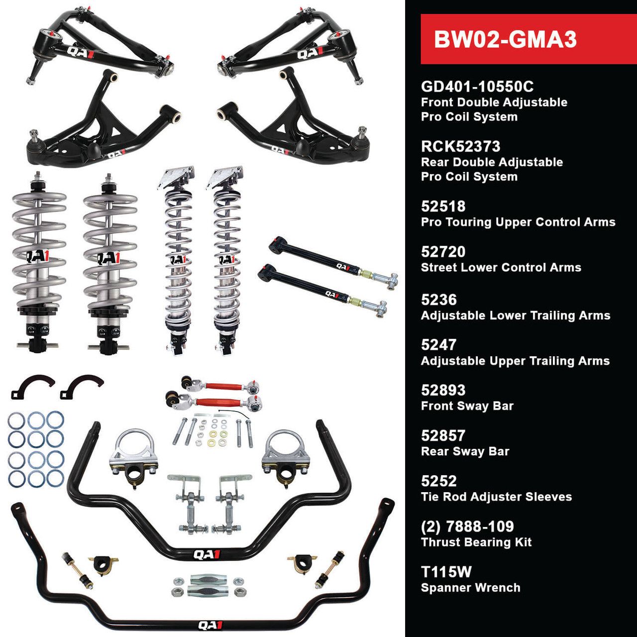QA1 Level 2 Big Wheel Suspension Kit, 73-77 GM A Body