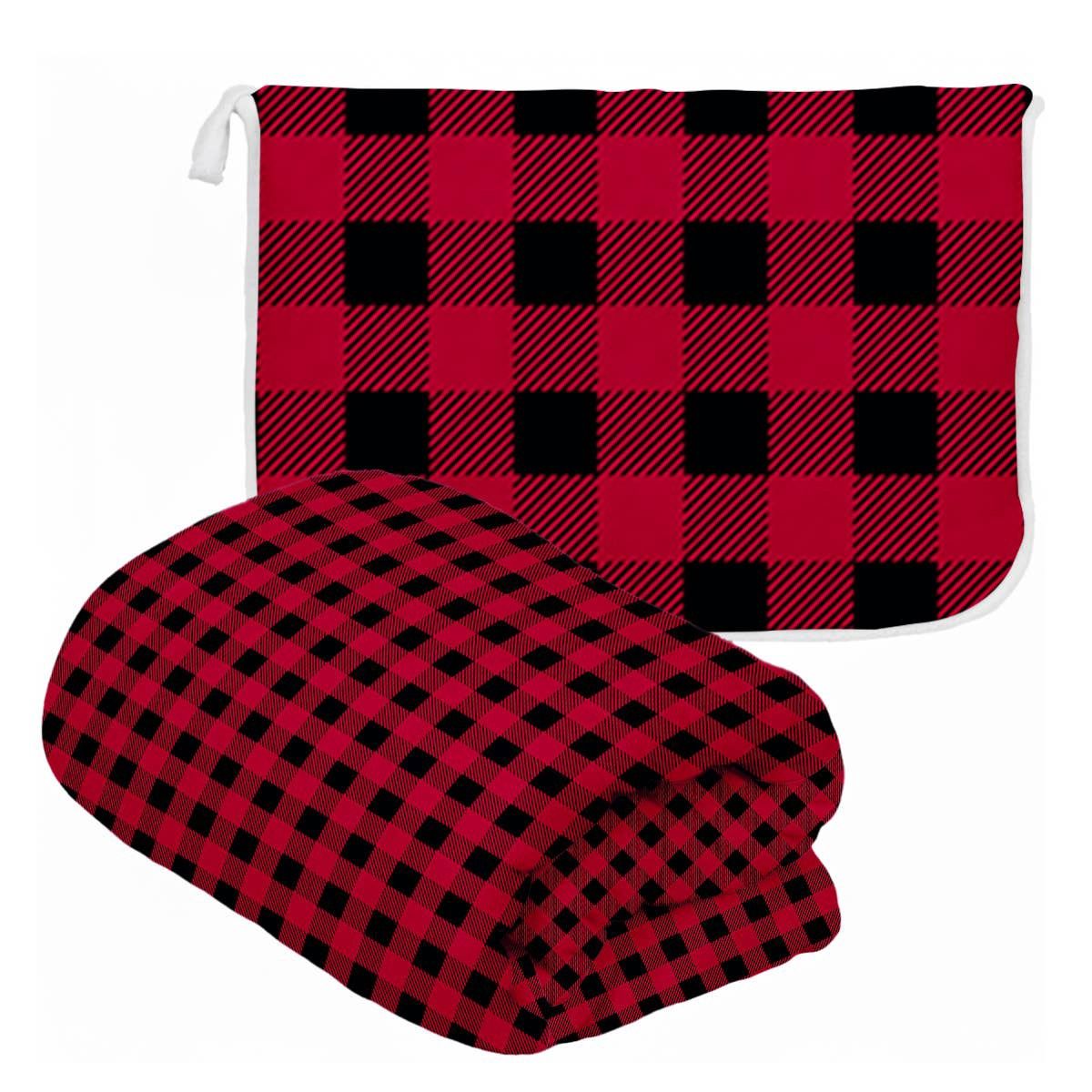 "Red and Black Plaid" Plush Travel Blanket w/ Matching Case