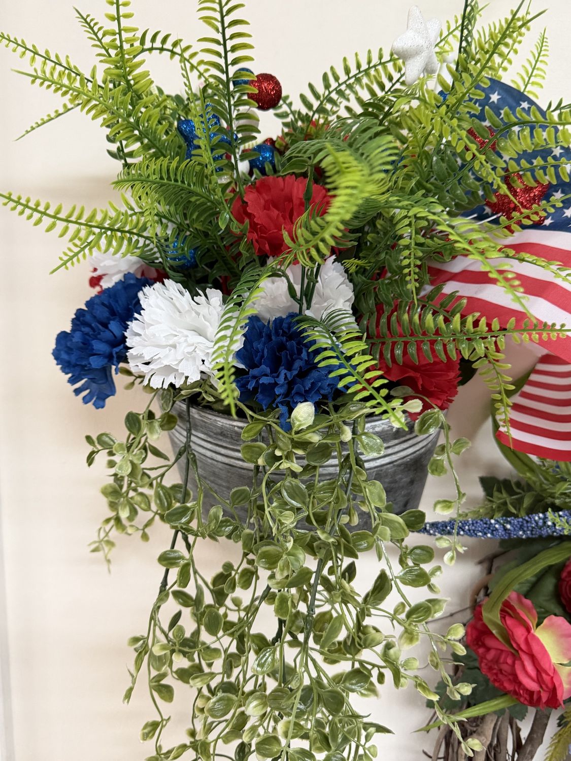 Metal bucket with patriotic colors