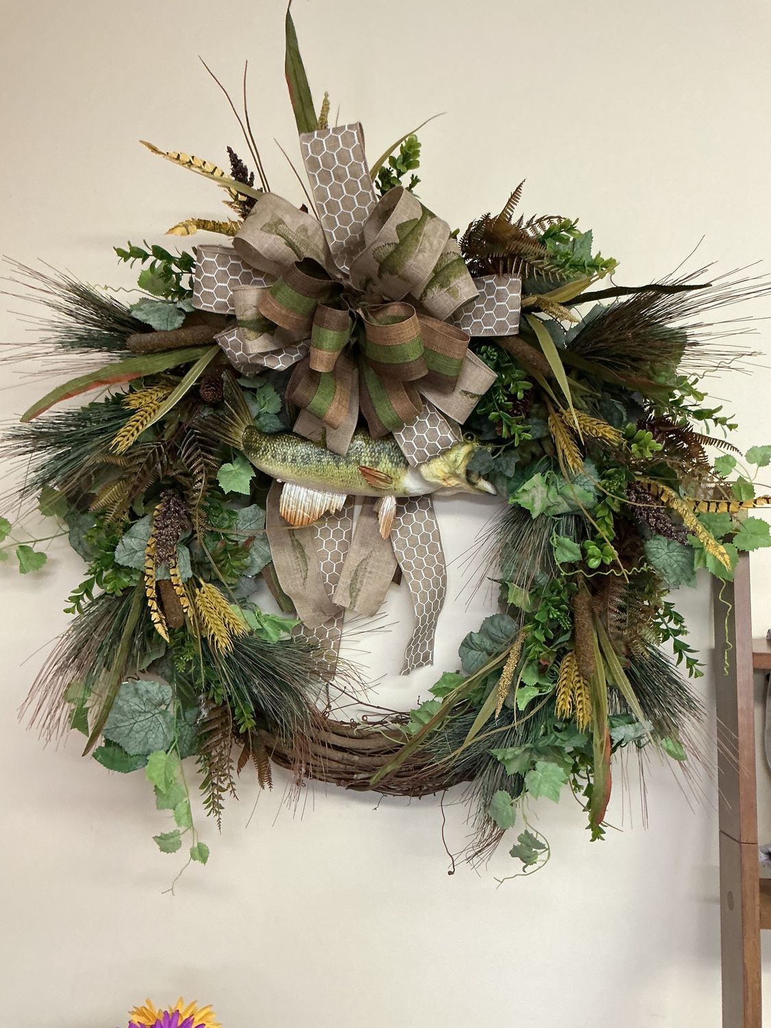 Greenery grapevine wreath with large bass wreath