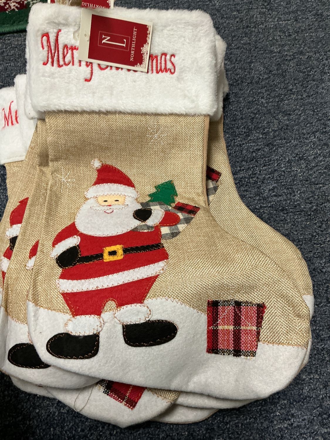 Stockings 19" beige and red burlap santa Christmas stocking