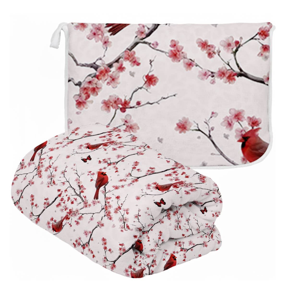 "Cardinal Blossoms" Plush Travel Blanket with Matching Case