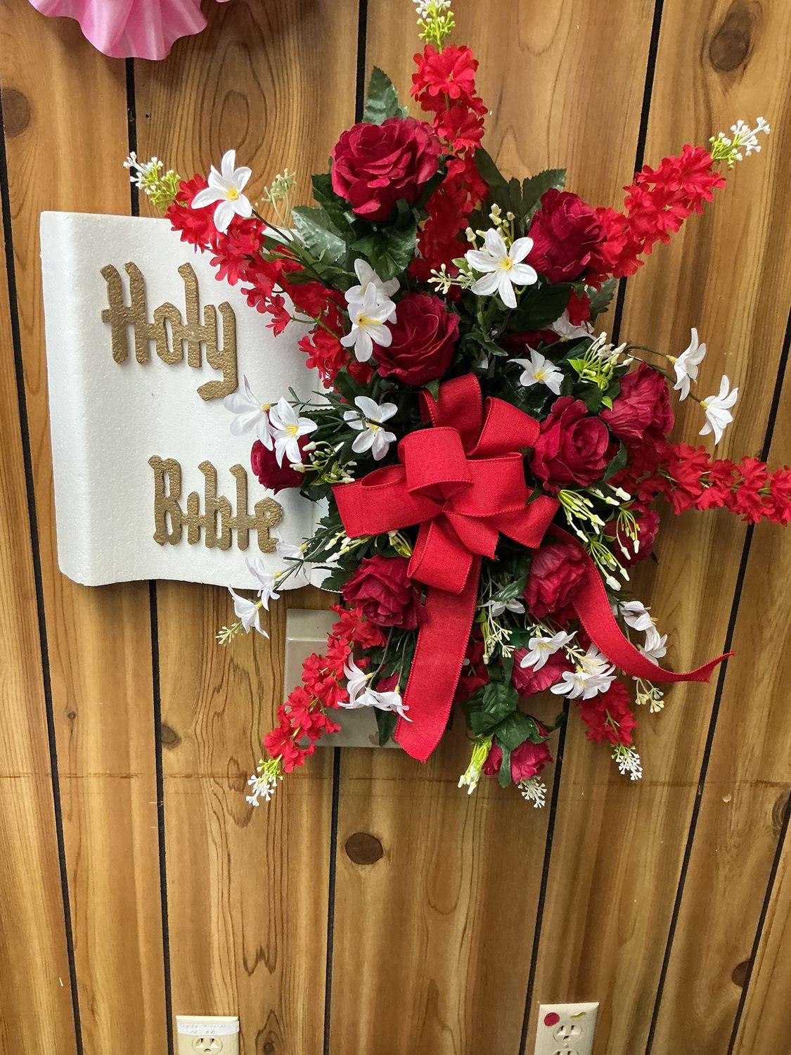 Holy Bible wreath with red roses