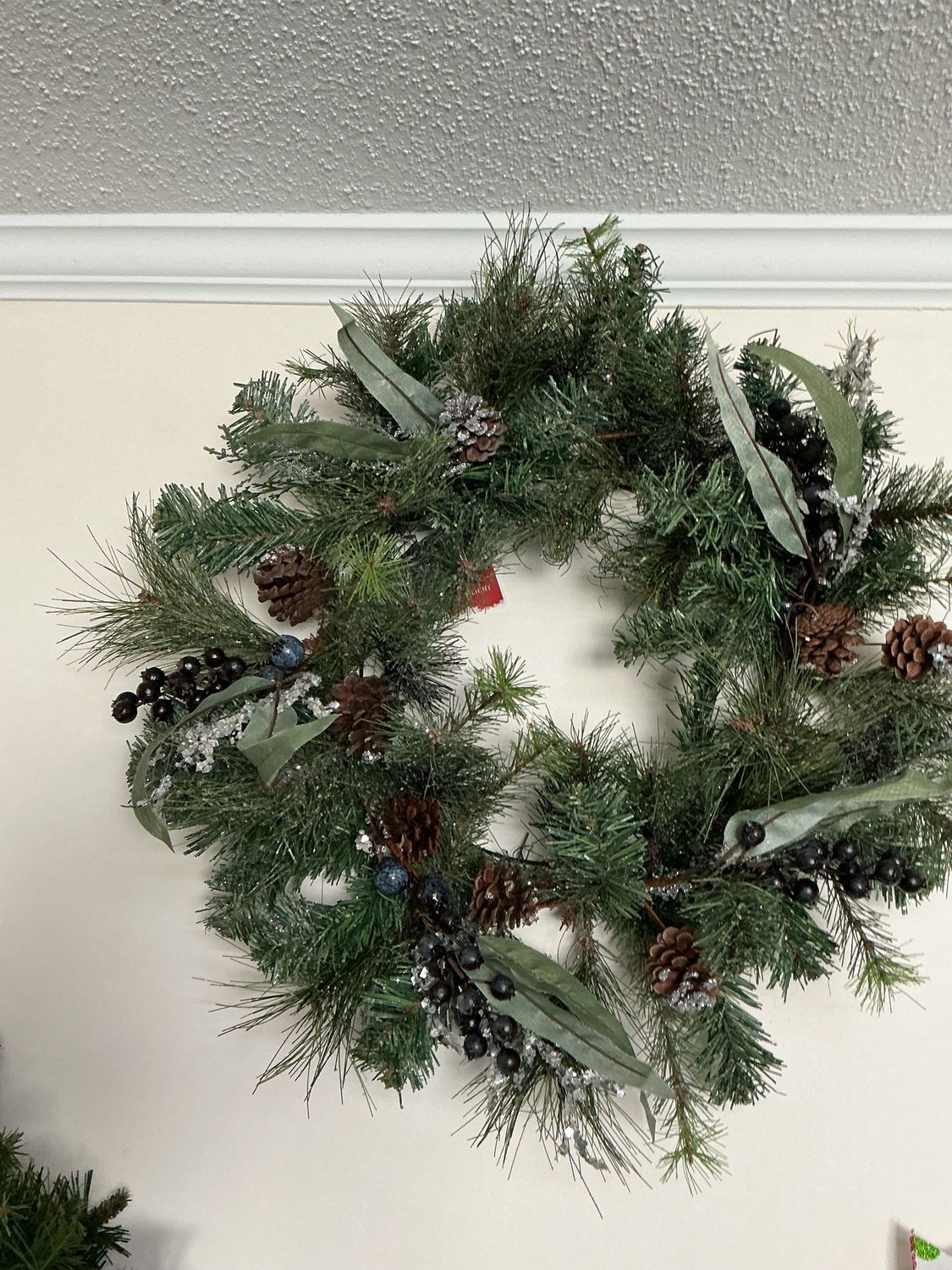 24 inch artificial mixed pine with blueberries &amp; pine cones wreath unlit