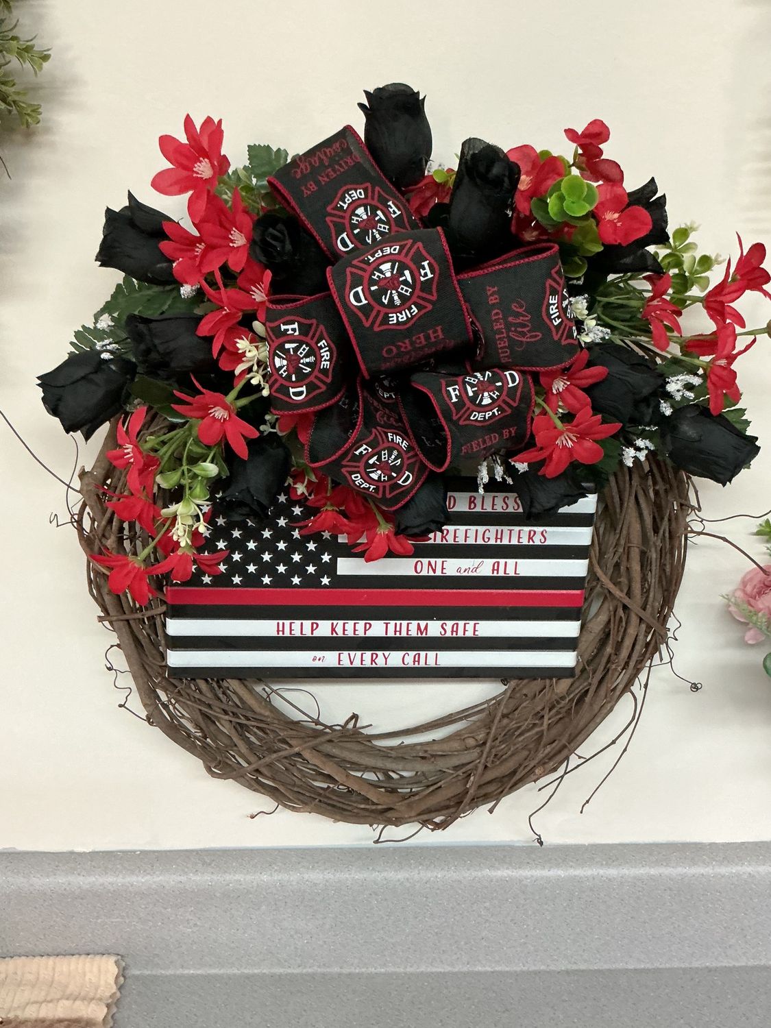 small grape vine wreath fireman