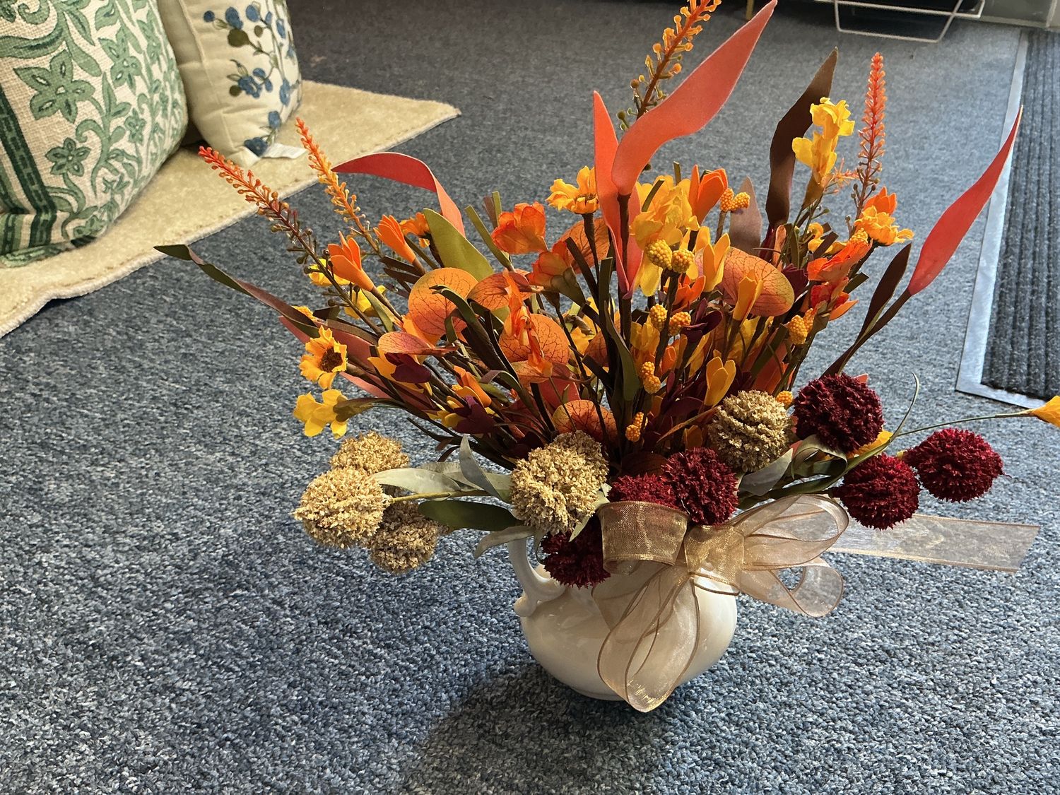 White small pitcher with fall flowers