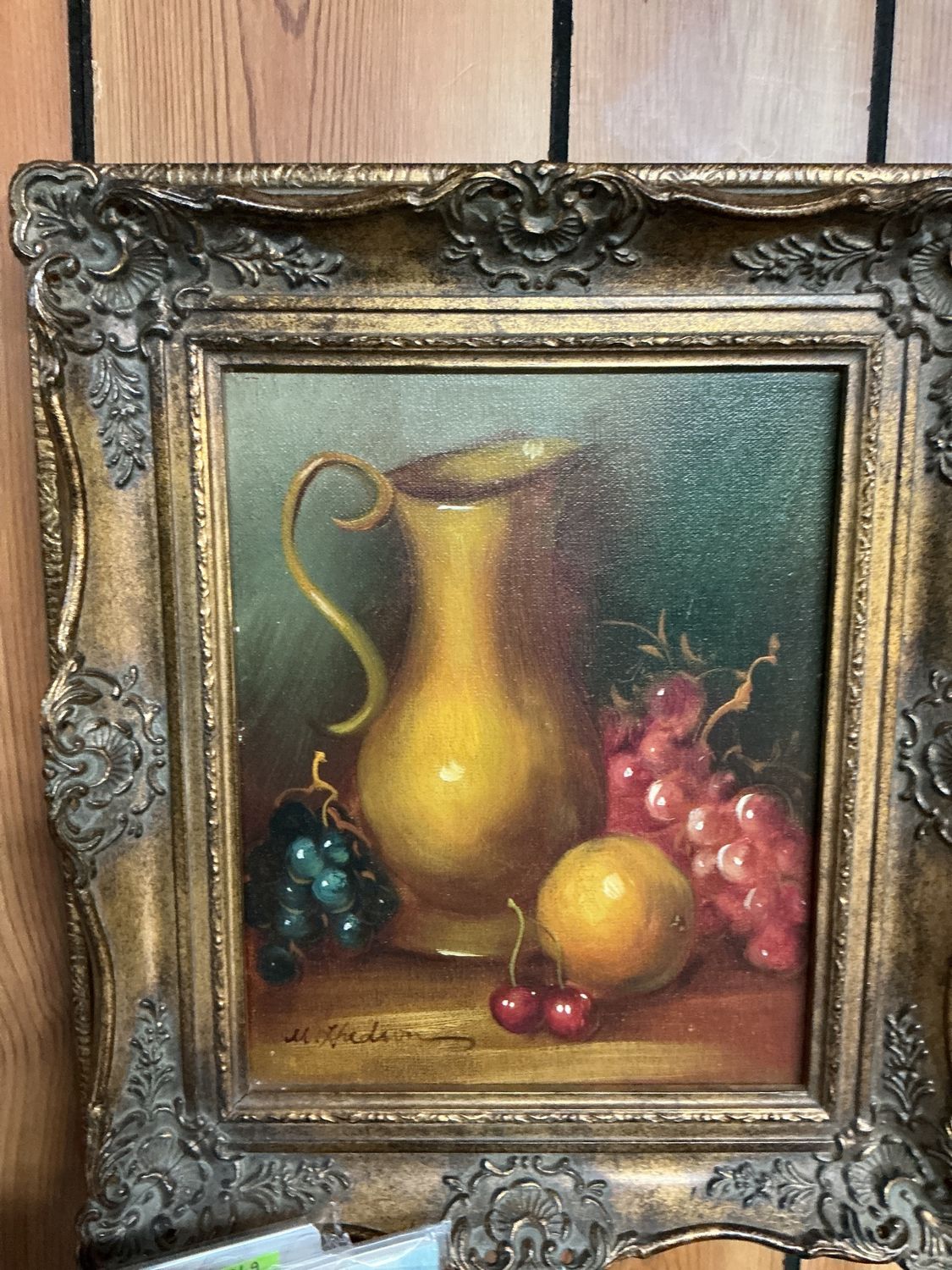 Fruit picture with gold vase framed