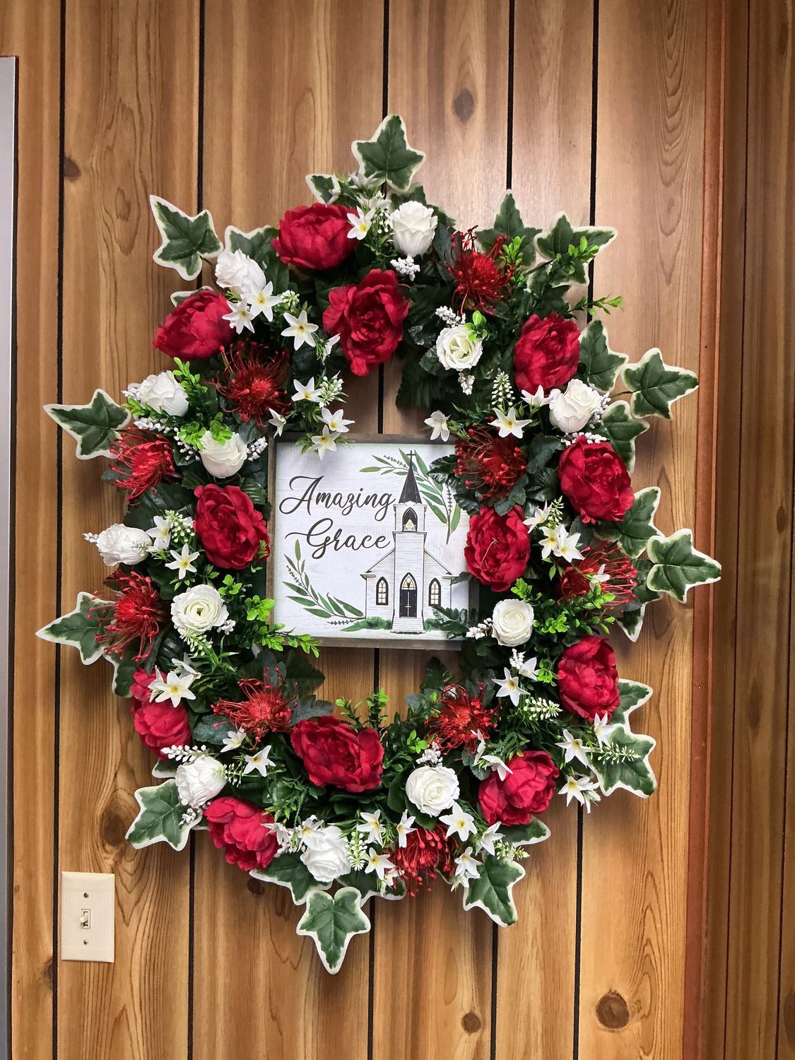 amazing grace red and white wreath