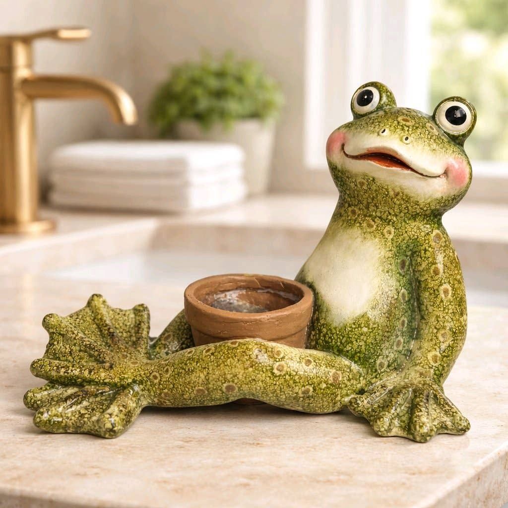 Frog With Flowering Pot 15.5x10.5x10.5in