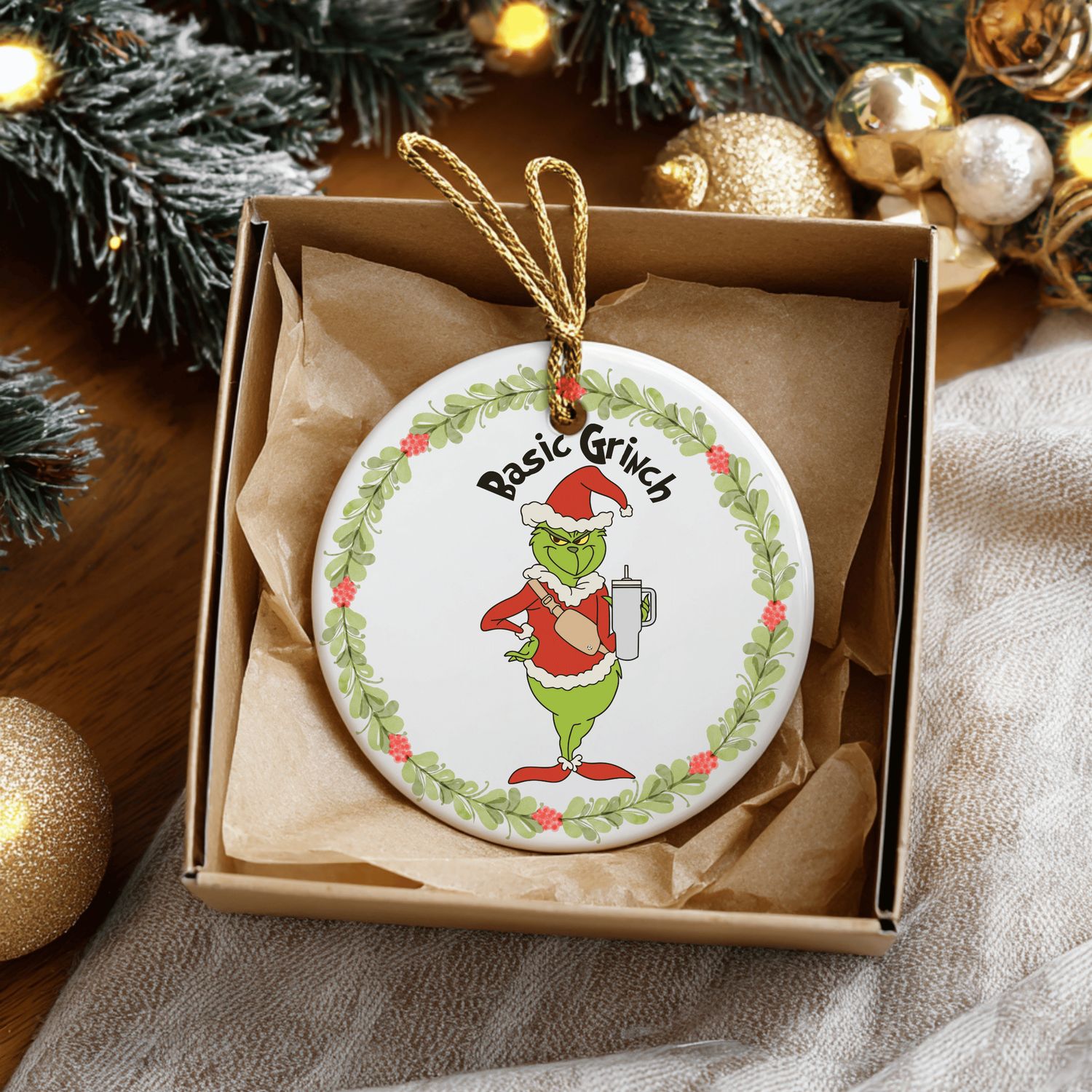 Basic Grinch  Ceramic Ornament