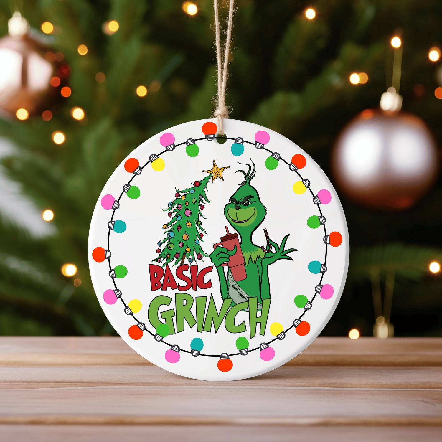 Christmas Lights Basic Grinch Ceramic Ornament