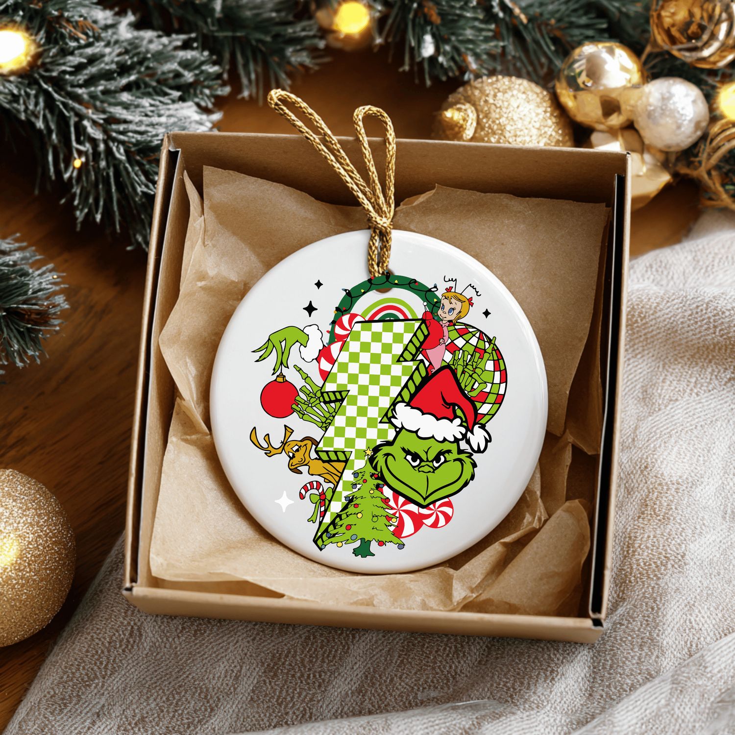 Retro Fun Grinch Theme Grinch Ceramic Ornament