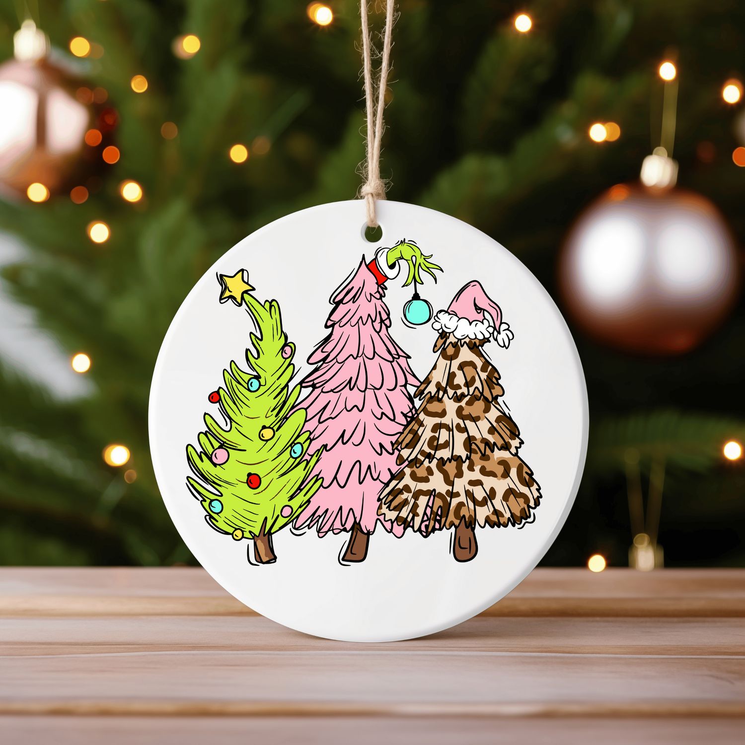 Fun Grinch Trio  Ceramic Ornament