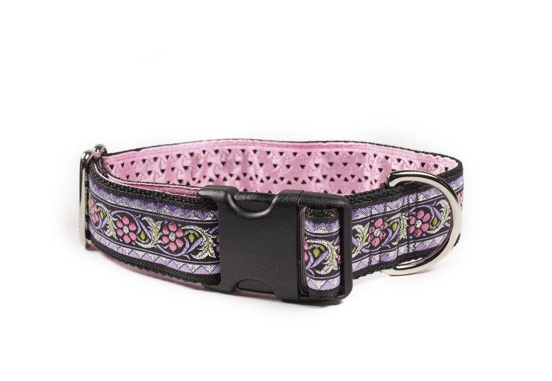 Collar - Designer - 1-1/2 inch - Sparkle Flower - Pink