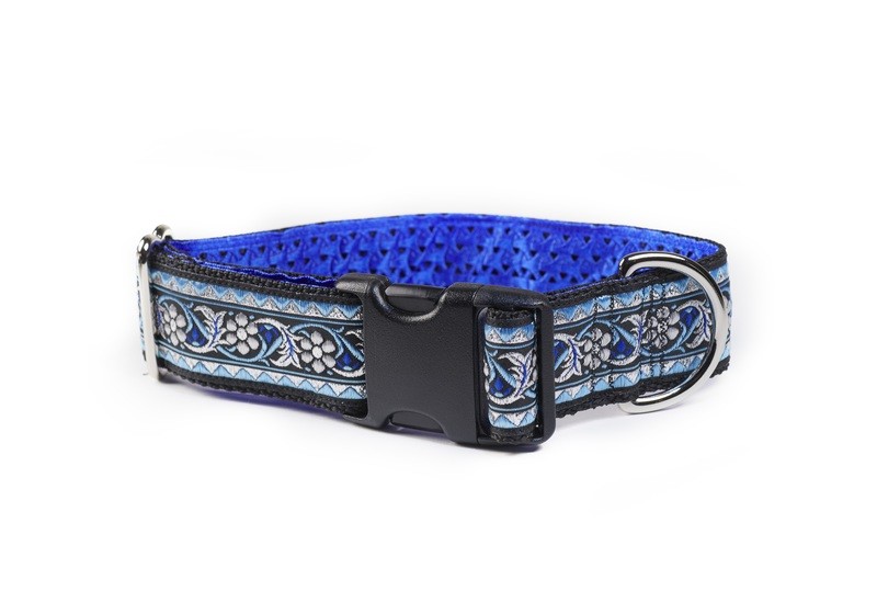 Collar - Designer - 1-1/2 inch - Sparkle Flower - Blue