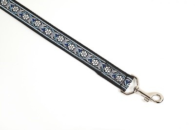 Leash - Designer - 1-inch - Sparkle Flower - Blue