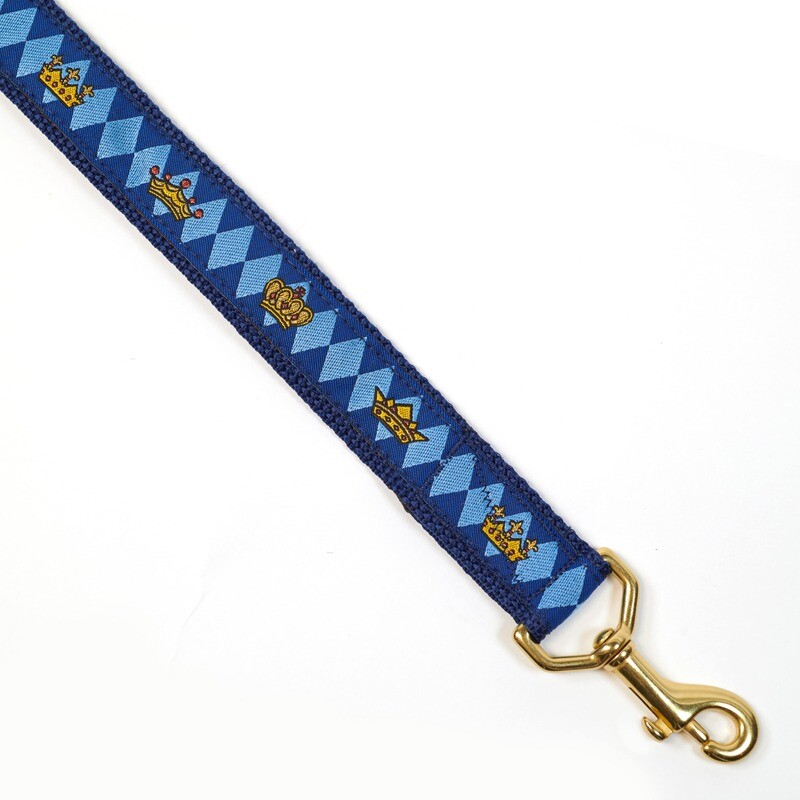 Leash - Designer - 1-inch - Royal Crowns  BLue