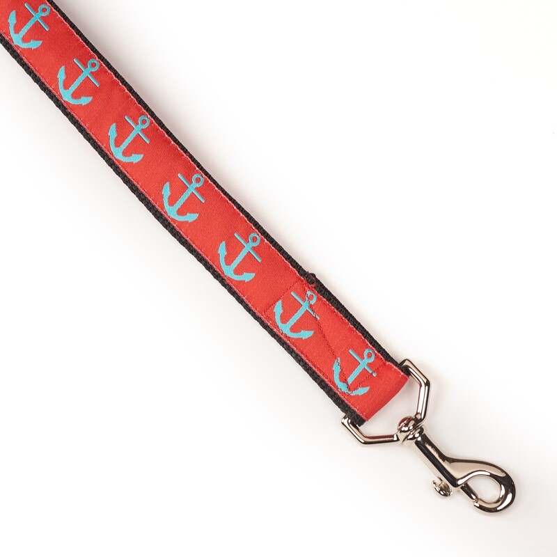 Leash - Designer - 1-inch - Anchors / red