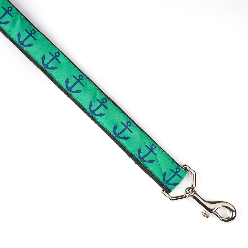 Leash - Designer - 1-inch - Anchors / green